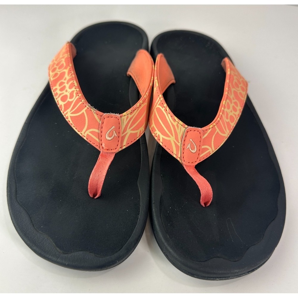 OluKai Ohana Flip Flop Sandals Orange Yellow 20110 Water Resist Women's Size 11 - Picture 12 of 16